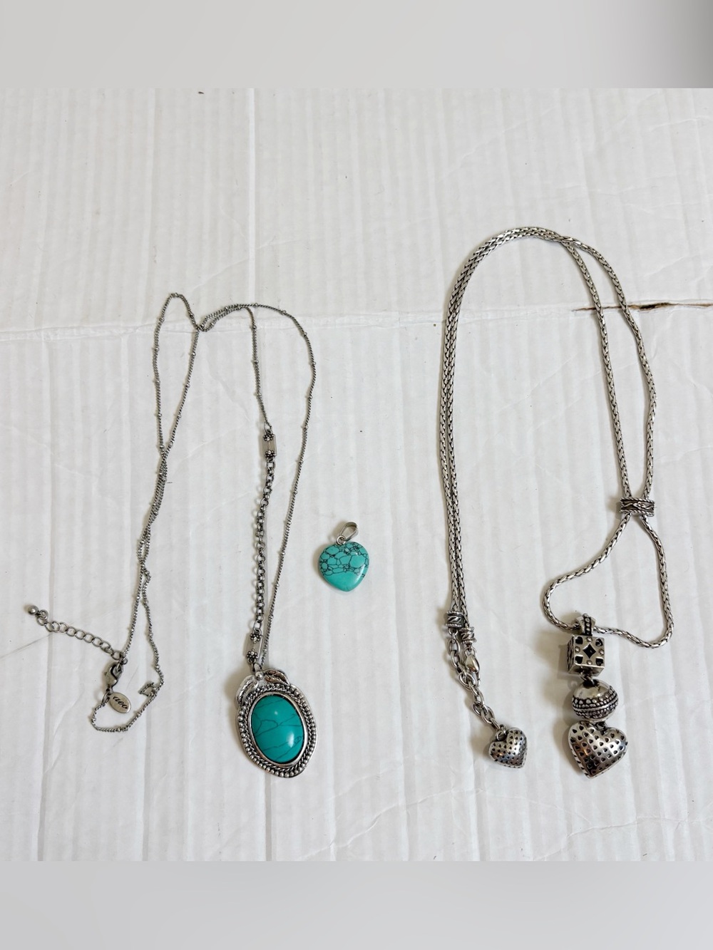 Silver and Turquoise Look Jewelry Lot 2 Long Necklaces 1 Pendant 3 Items